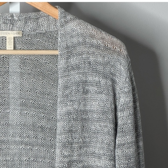 Eileen Fisher Cardigan Open Front Sweater Organic Linen Heather Grey Lightweight - Picture 4 of 16